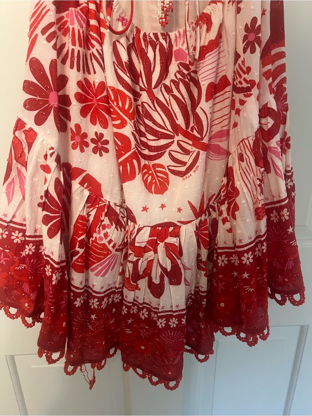 FARM Rio Red and White Floral High-Low Puff Sleeve Dress - Picture 8 of 8